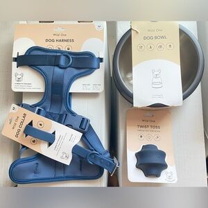 Wild One Dog Kit (Harness, Collar, Bowl, Toy) 4 Items Blue New with Tags NWT
